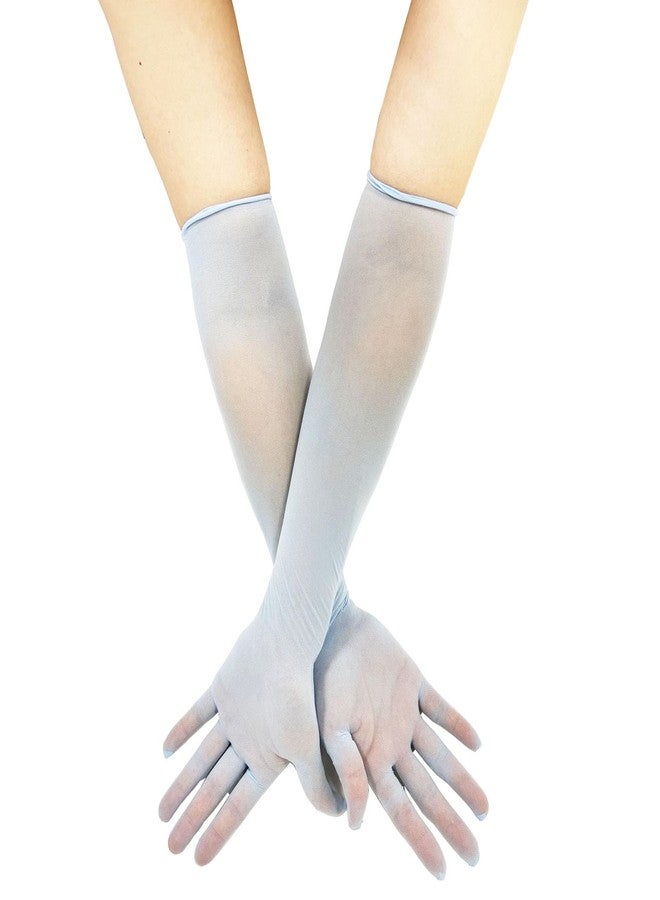 TAIKMD Women Mesh See Through Evening Gloves Opera Length Glove Mittens (Blue) - Image 2